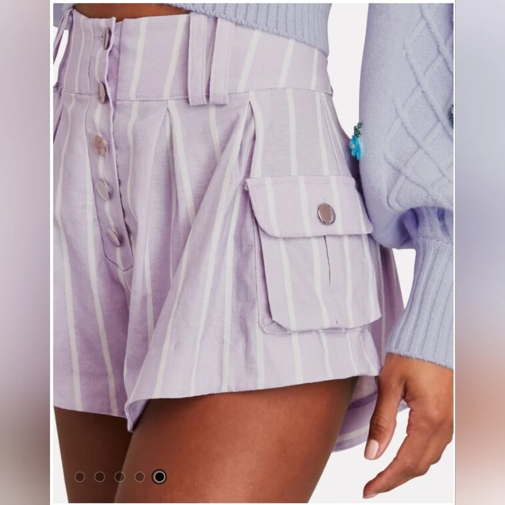 FOR LOVE & LEMONS Gia Striped Cargo Shorts Purple White Womens size Large - Picture 4 of 4